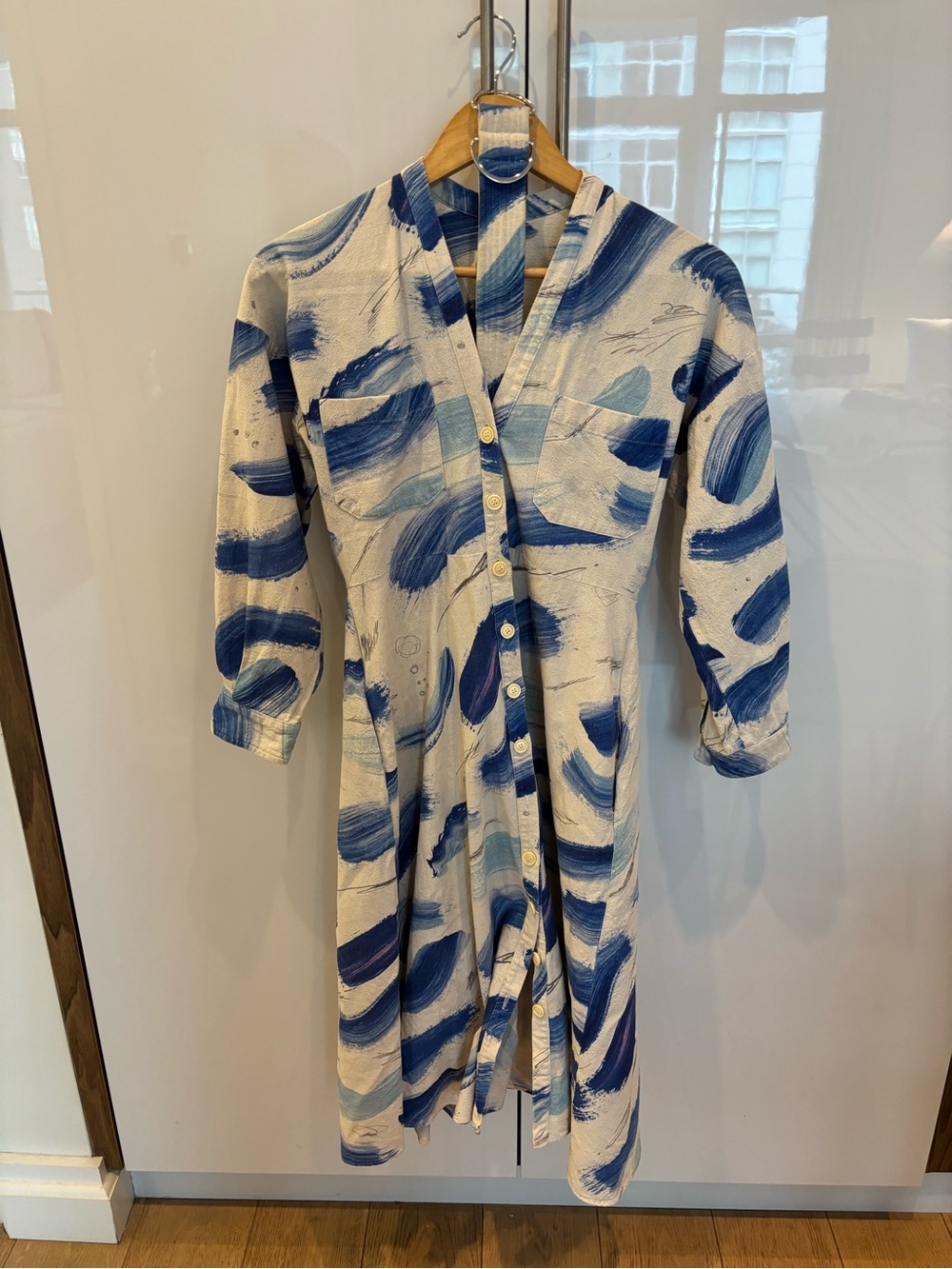 Claire Heinui Blue Brushstroke Print Samira Dress with Belt - Picture 3 of 5